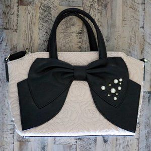 Cream Rose Satchel with Black Bow & Accents
